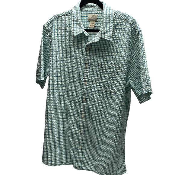 L.L. Bean Other - L.L. Bean Slightly Fitted Organic Cotton Check Blue & Green Size Large